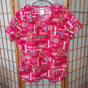 Rudolph the Red-Nosed Reindeer Scrub Top L Christmas Holiday Nurse Shirt